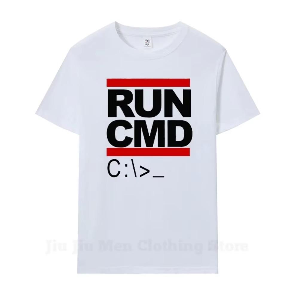 Run Cmd Computer Programmer Men Tshirts Summer Short Sleeve Cotton T-Shirt Funny Birthday Gift For Boyfriend Husband Oversized T