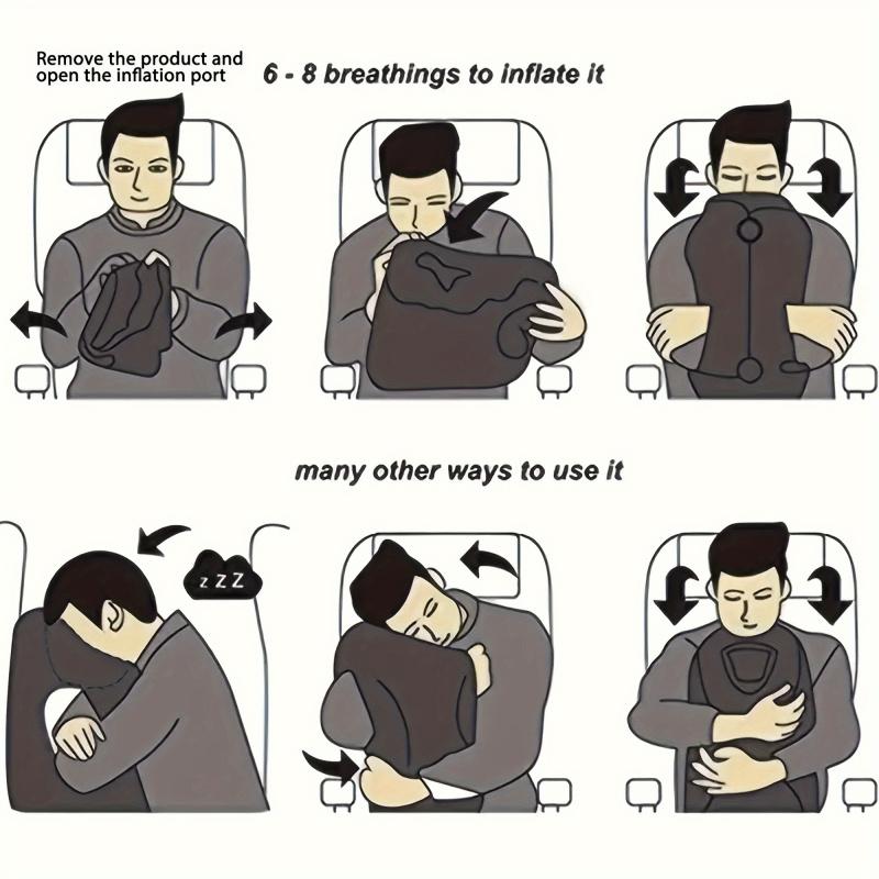 Inflatable Travel Pillow Airplane Neck Pillow with 360 Chin Support Portable Ergonomic Head Support for Flight Train Car Office
