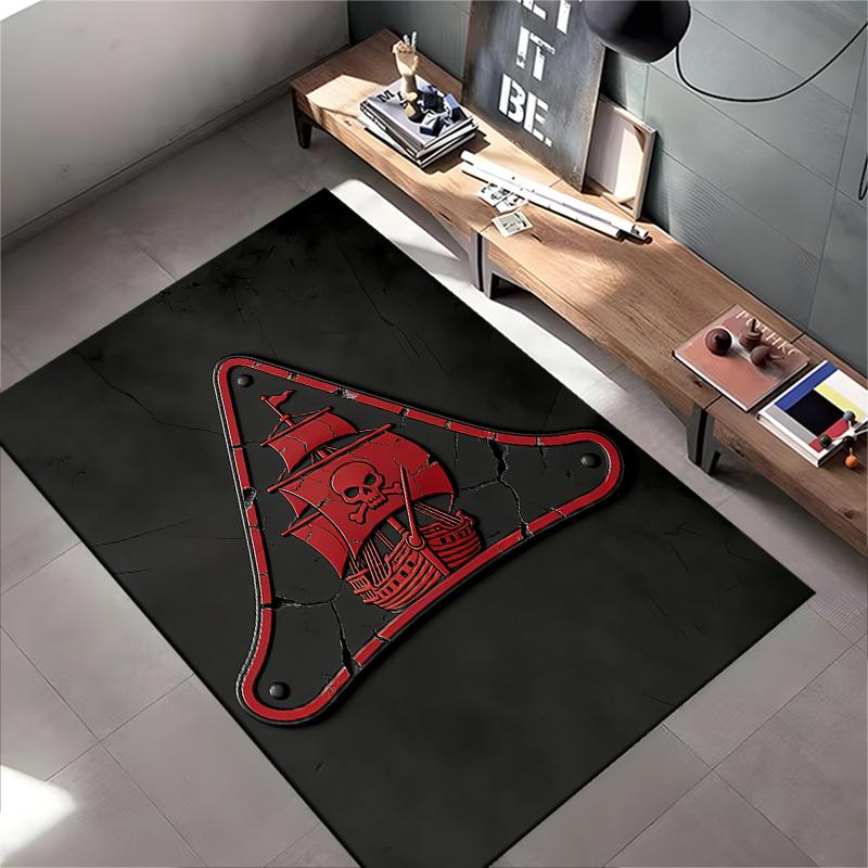 Pirate Ship Skull Design Black and Red Rug for Living Room Decor Suitable for use as an anti-slip for living room bedroom sofas