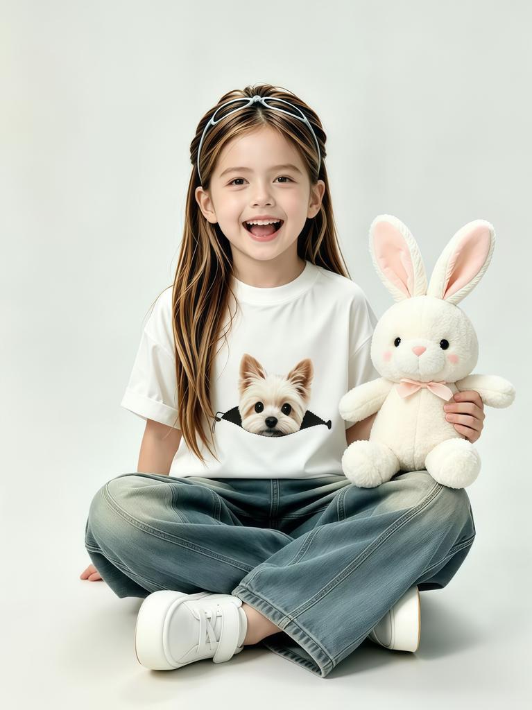 Casual Panda Print Children's Short Sleeved Round Neck Fitting Men's and Women's Universal Handsome Top Parent-child T-shirt