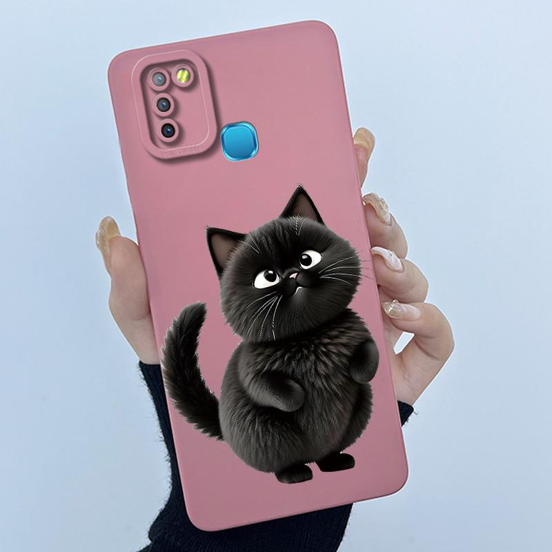 For Infinix Hot 10 Lite Smart 5 Hot 11 G37 10S 10T 10i Case Lovely Cartoon Cat Liquid Silicone Soft Shockproof Back Cover Capa