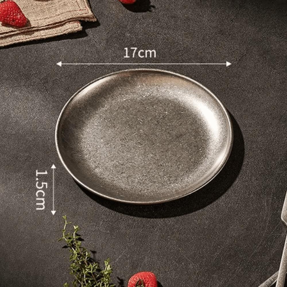 304 Edelstahl Metall Serviertablett Vintage Abgenutzte Oberfläche Snackschale Gebäckaufbewahrung