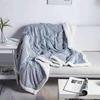 OEING Striped Flannel Coral Fleece Blanket