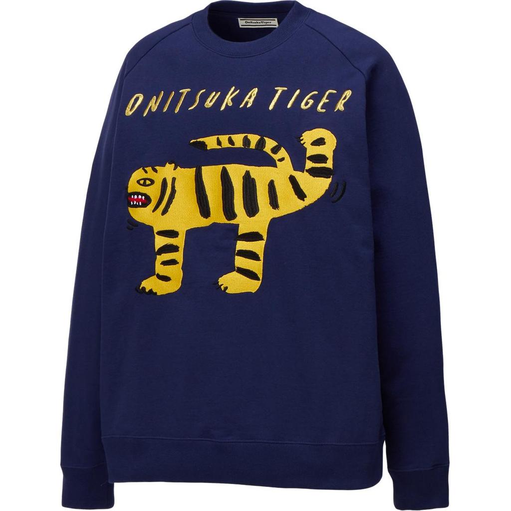 Onitsuka Tiger Letter Animal Pattern Loose Fit Round Neck Long Sleeve Sweatshirt Unisex sweatshirt Light-Navy-Blue 2183B410-400