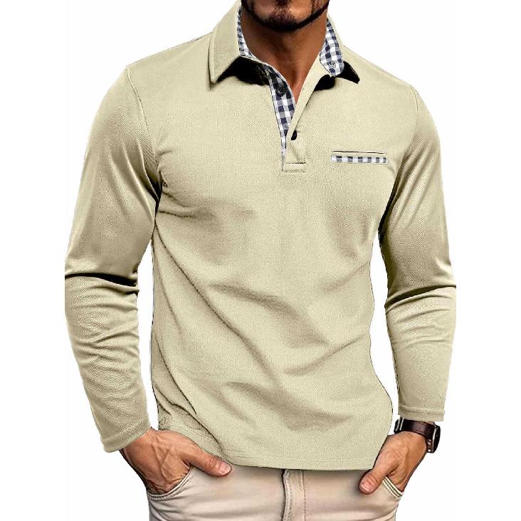 Neues Herren Freizeitmode POLO-Shirt Revers Langarm Oberteil Farblich passendes T-Shirt