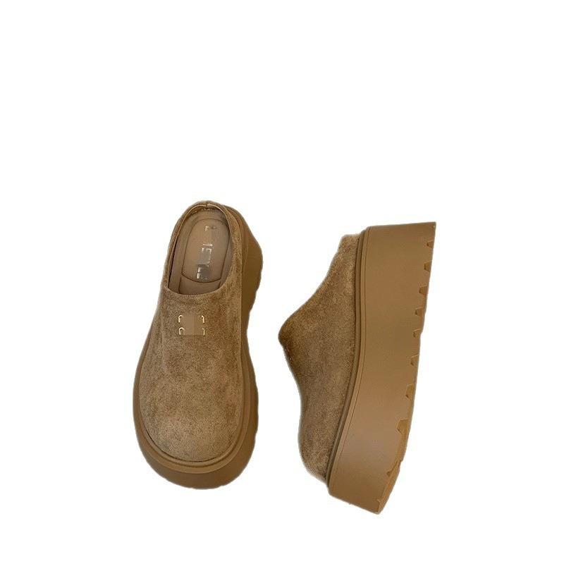 Autumn Bag Head Half Slippers Women Wear New Small Thick Soles To Increase Height Lazy Boken Single Shoes