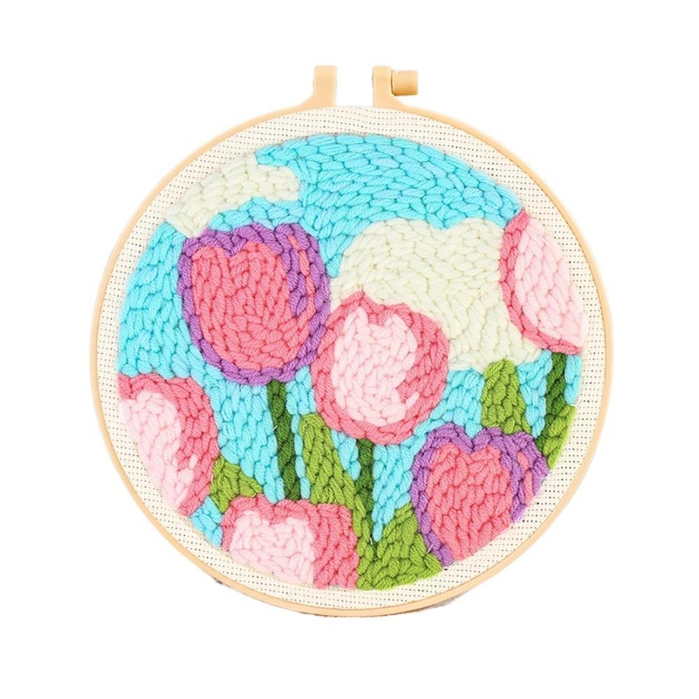 Flower Pattern Punch Needle Set Needlework Poke Needle Embroidery Kit  Educational Toys