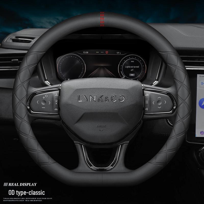 Lynk & Co Steering Wheel Cover: Genuine Leather for Models 01, 02, 03, 03+, 05, 09, 06 - Four Seasons Compatible