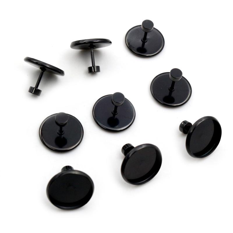 10pcs 8 10 12mm Stainless Steel Black Color Earring Studs Earrings Blank Base Fit 8-12mm Glass Cabochons Buttons Earring Bezels
