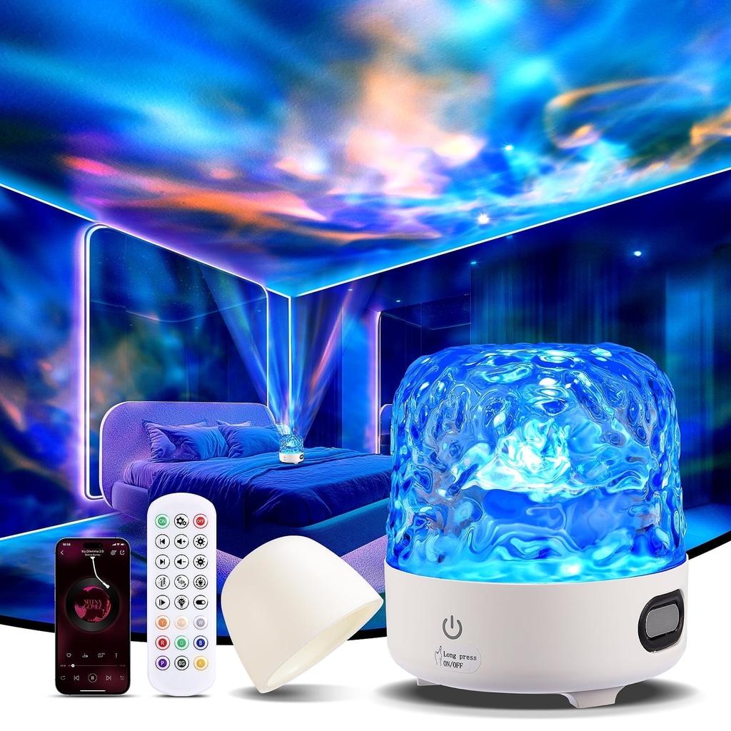 Ocean Wave Projector Light with Speaker, 16 Colors Water Wave Lamp, Wave Night Light Ideal Birthday Gifts for Boys Girls, Easter Gifts for Adults