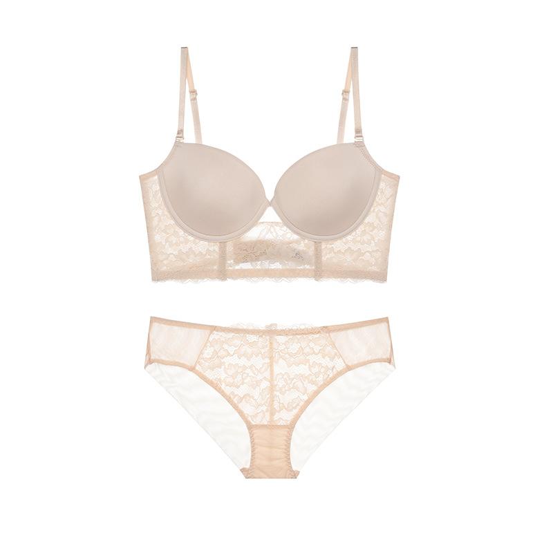 Big U-shaped halter bra, lace smooth surface, big chest, small bra, thin breathable invisible back underwear women