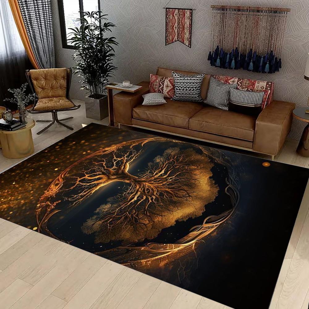 Luxurious Life Tree Pattern Area Rug Vintage Retro Style Leaf Root Design Home Decor Soft Mat Non-slip Carpet for Living Room