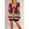 Women S V Neck Oversized Color Block Knit Cardigan Sweater