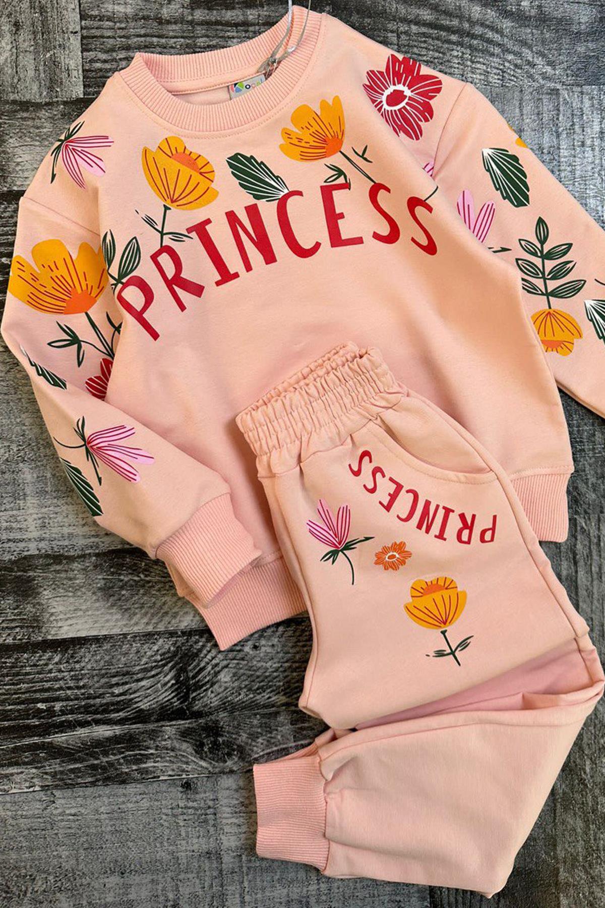 

Пудровый спортивный костюм PRINCESS с цветочным принтом для девочек