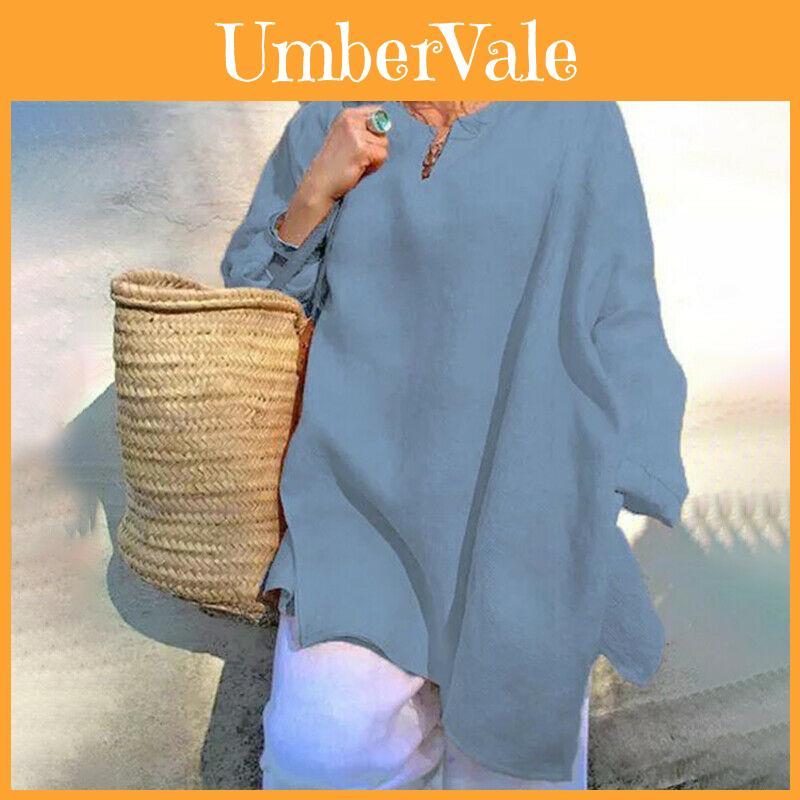 Plus Size Womens Casual Baggy Long Sleeve T-shirt Breathable Summer Beach Tunic Blouse Tops For Everyday Wear