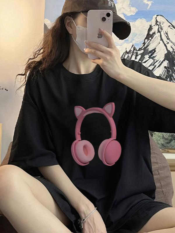 2025 Women's White Loose-Fit Short-Sleeve T-Shirt, Pure Cotton, Summer Base Layer Top