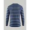 Men's casual round neck long sleeve T-shirt with khaki and white horizontal stripes, soft and breathable sports fit autumn street top