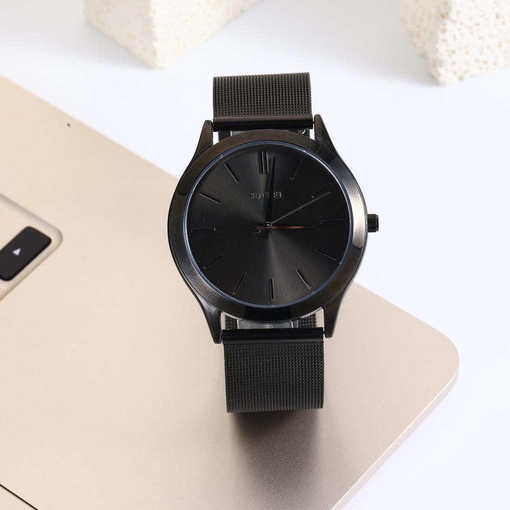 Leather Watch Stainless [BUREI] Men's Watch, Analog, Quartz, Waterproof, Popular, Thin, Simple, Stylish, Business, Casual, Strap, Men's (Black,