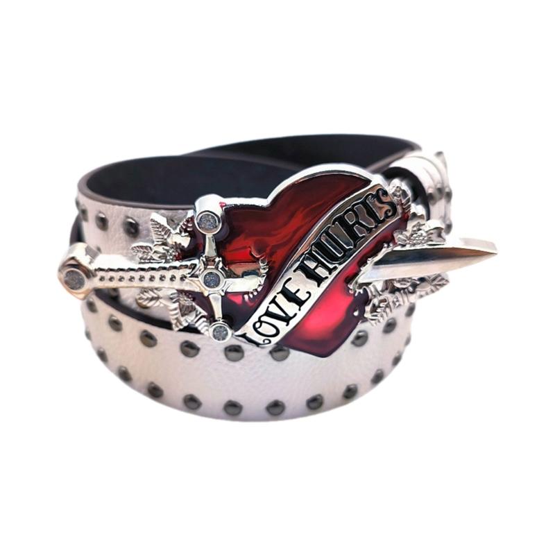 Heart Buckle Waist Belt Jeans Waistband Punk Style Studded Belt Waistband for Street Player Country Girls
