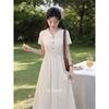 Women's French Romantic Apricot Stripe Shirt Dress