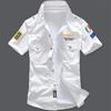 Military Men Letter Embroidery Patch Pocket Slim Button Down Short Sleeve Shirt