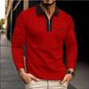 Men's Zip Up Collar Pocket Long Sleeve Polo Shirt.