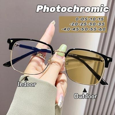 Vintage Square Anti Blue Ray Smart fotochromatické brýle pro krátkozrakost pro ženy Muži Brýle pro krátký zrak Brýle s mínus dioptriemi 0 až -6,0