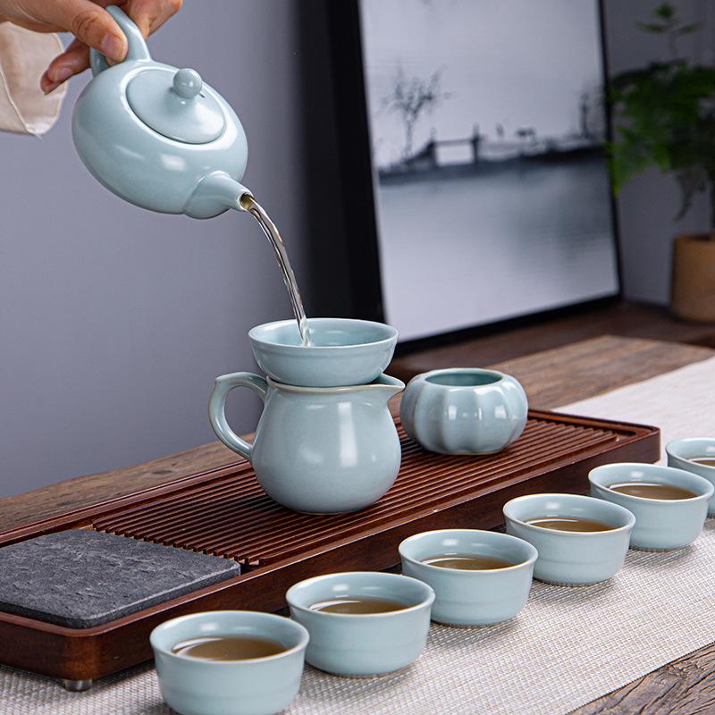 The whole set of Kung Fu Ge Kiln Ru Kiln tea set, household, portable tea set, company Mid-Autumn Festival event gifts