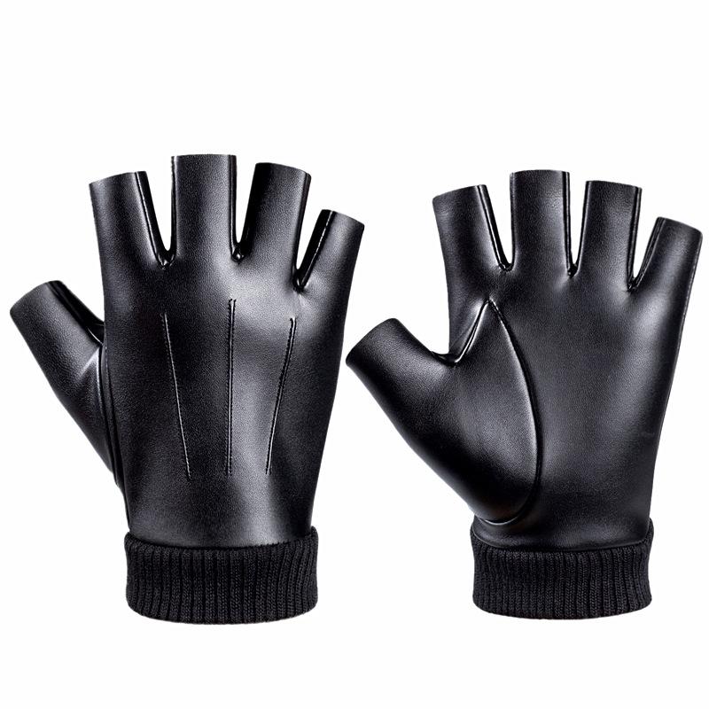 

Кожаные перчатки без пальцев мужские осенне-зимние бархатные теплые сенсорные для улицы, езды, вождения, водонепроницаемые, нескользящие перчатки для пальцев one size fits all чёрный