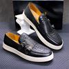 Men's Shoes Men's Double Buckle Casual Leather Shoes Leather Loafers Men's Comfortable Flat Baseplate Shoes Daily Versatile One Pedal