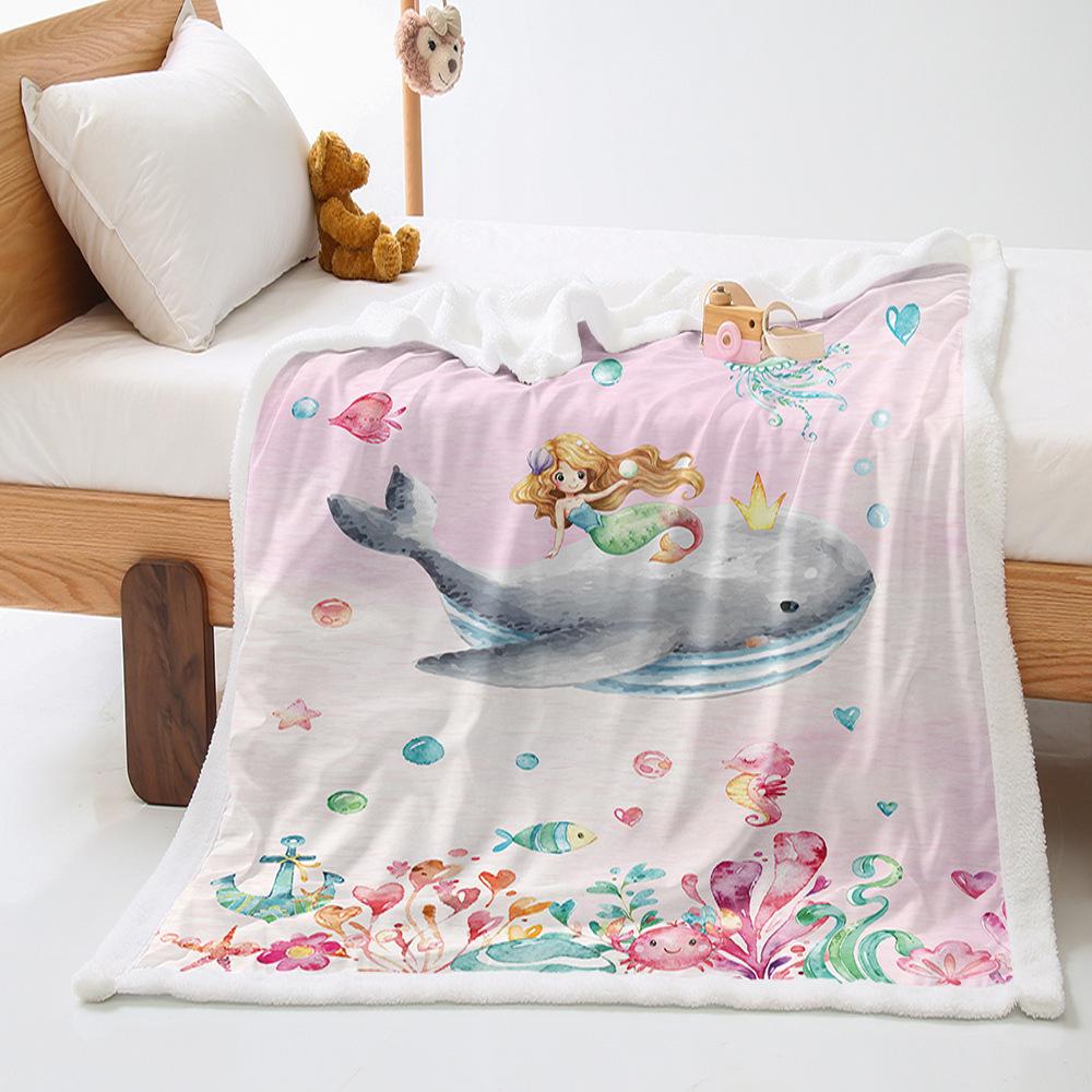 Ocean Whale 2D Digital Printing Thickened Lamb Fleece Crystal Fleece Blanket Cover Blanket Siesta Siesta Blanket