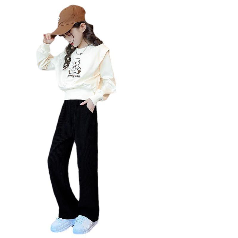 2024 Koreanischer Stil Mädchen Cartoon Sweatshirt und Freizeithose Zweiteiler für Frühling und Herbst