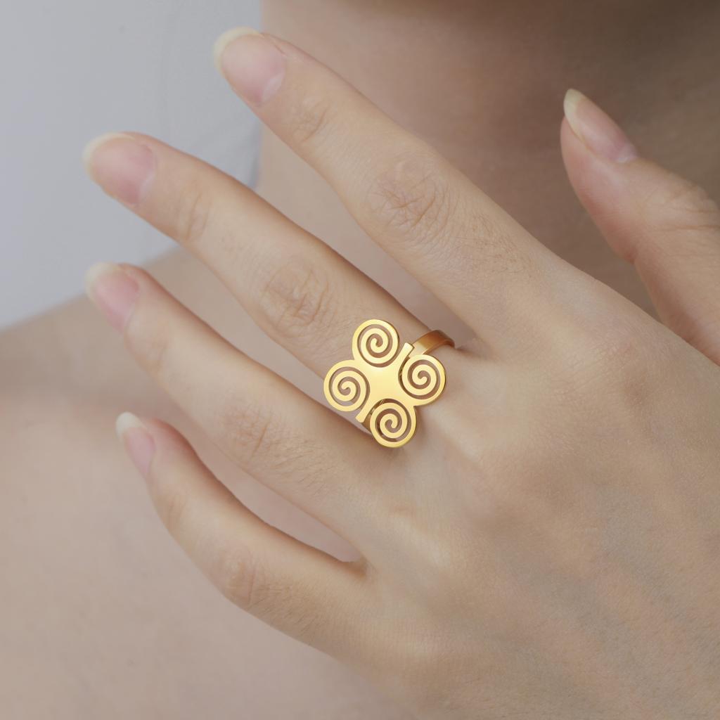 African Ancient Cultural Symbol Adinkra Sankofa Symbol Rings for Women Men Stainless Steel West African Wisdom Jewelry Gifts