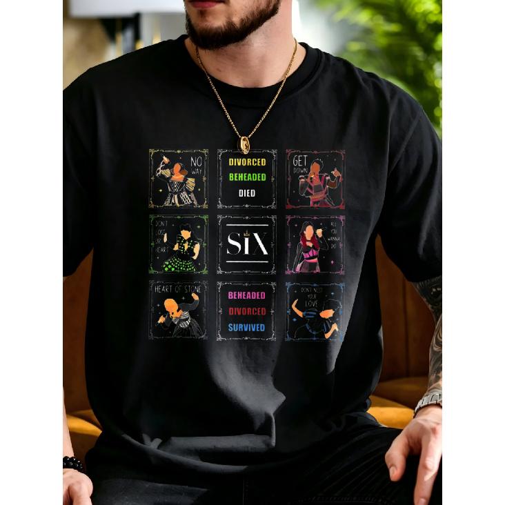 Casual Style Men'S T-Shirt Six The Musical Drama Theme Summer Wear Gift for Music Lovers Back Print
