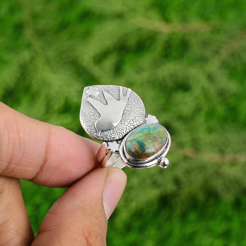Gift For Her 925 Silver Natural Shattuckite Gemstone Multi Stone Adjustable Ring