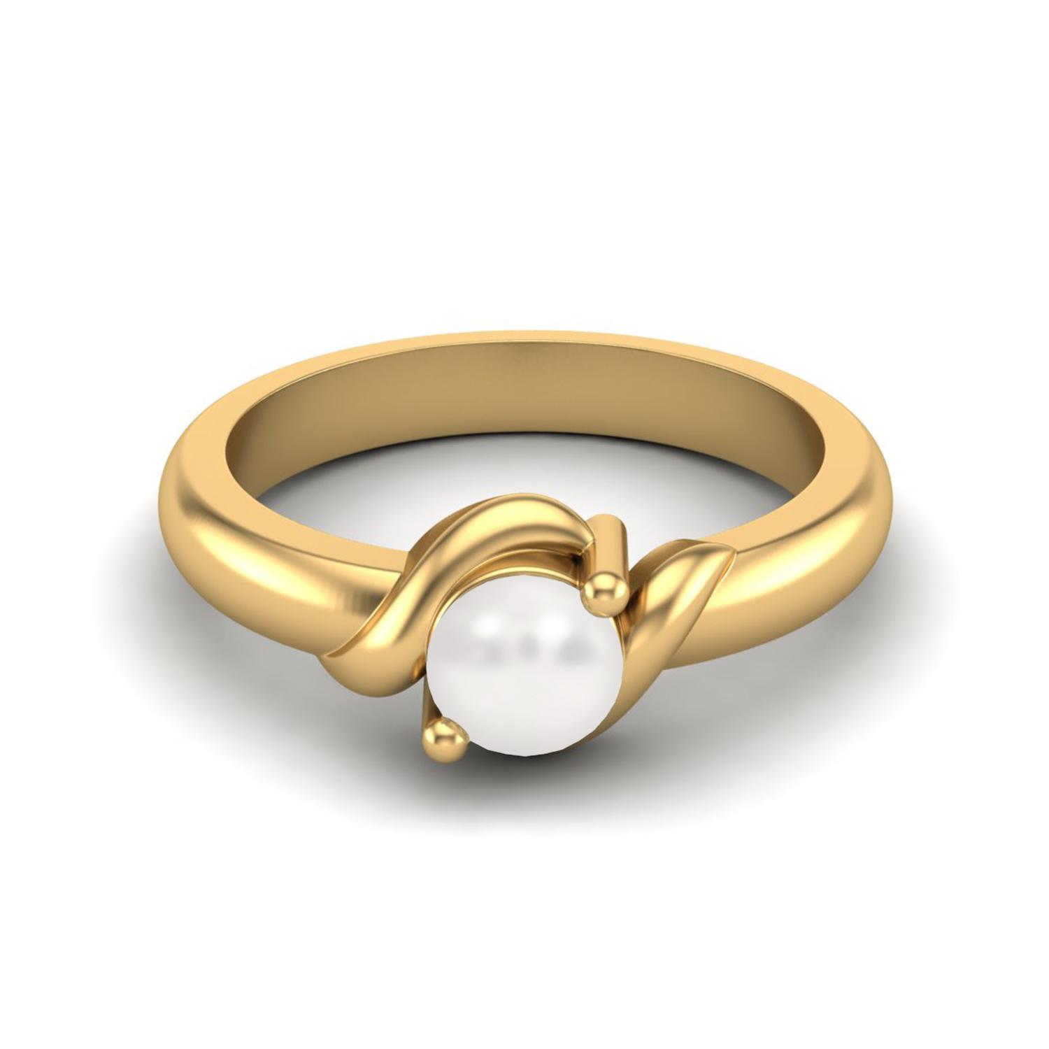 5MM Round Shape Genuine  Pearl 925 Sterling Silver Gold Vemreil Women Promise Ring 6 жёлтый