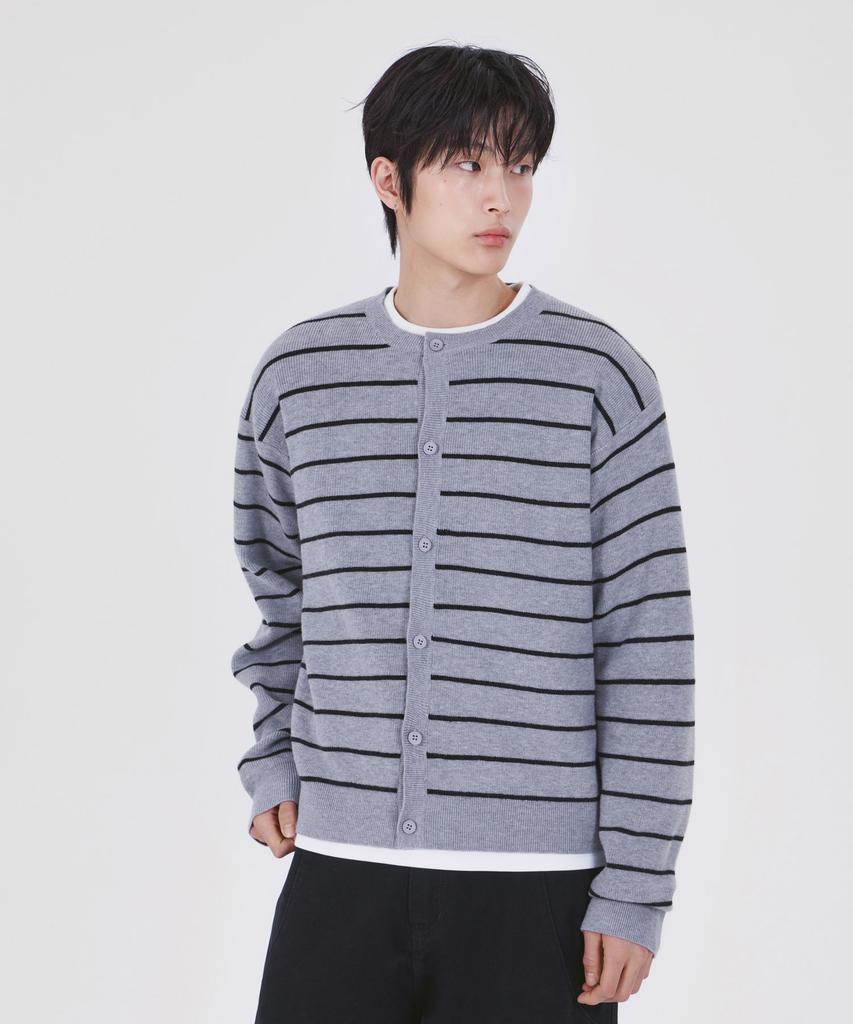 GLW Striped Crop Knit Cardigan Gray