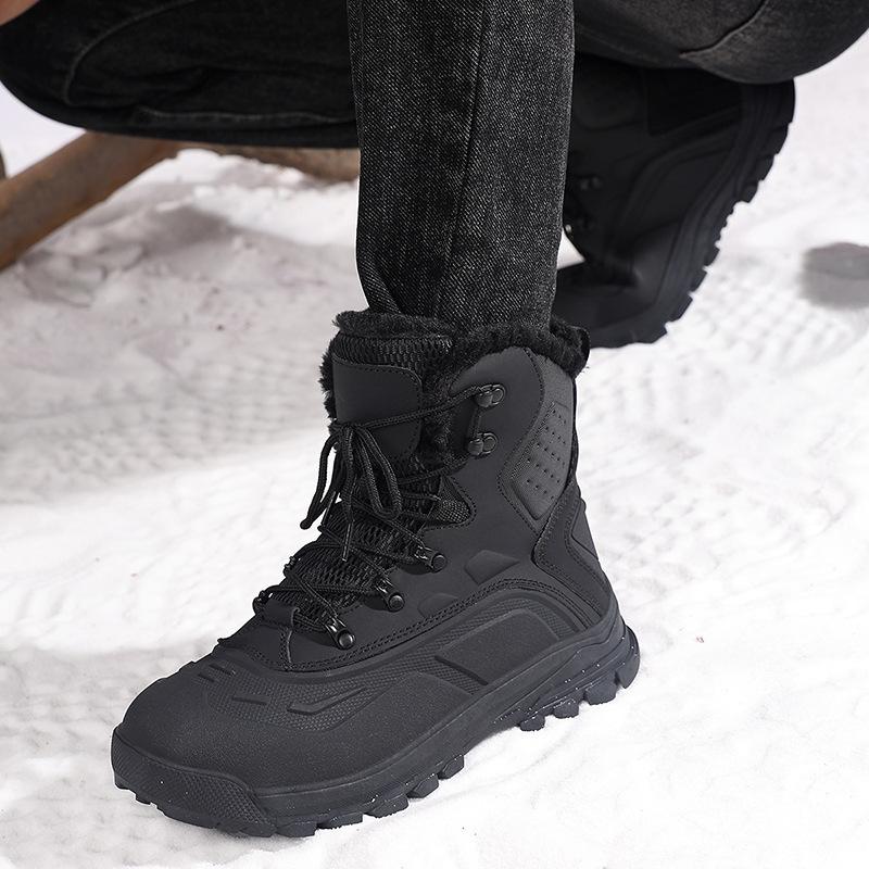 Winter European and American fashion high-top mountaineering boots men's outdoor leather waterproof cotton shoes large size high quality snow boots