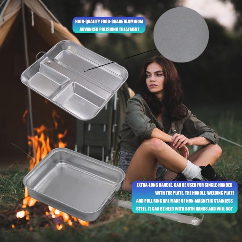 Retro Aluminium Camping-Lebensmittelbehälterbox mit Wärmespeicherfunktion, ideal zum Wandern und Reisen, geräumiges Fach