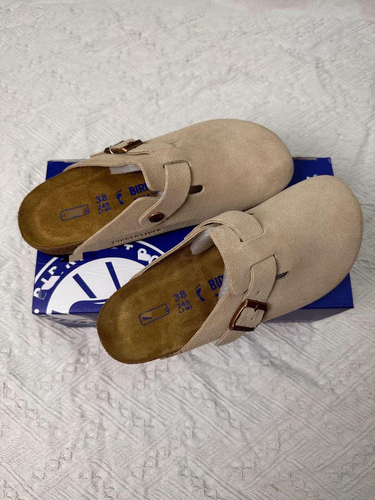 BK Half-Covered Genuine Leather Unisex Slippers with Cork Toe Cap - Versatile Casual Outdoor Wear by Birkenstock