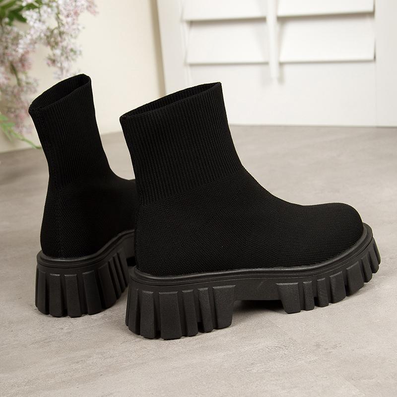 Fashion Fashion Black Slip On Platform Boots for Women Thick Sole Knitting Ankle Boots Woman Spring Autumn Comfort Non Slip Sock Booties