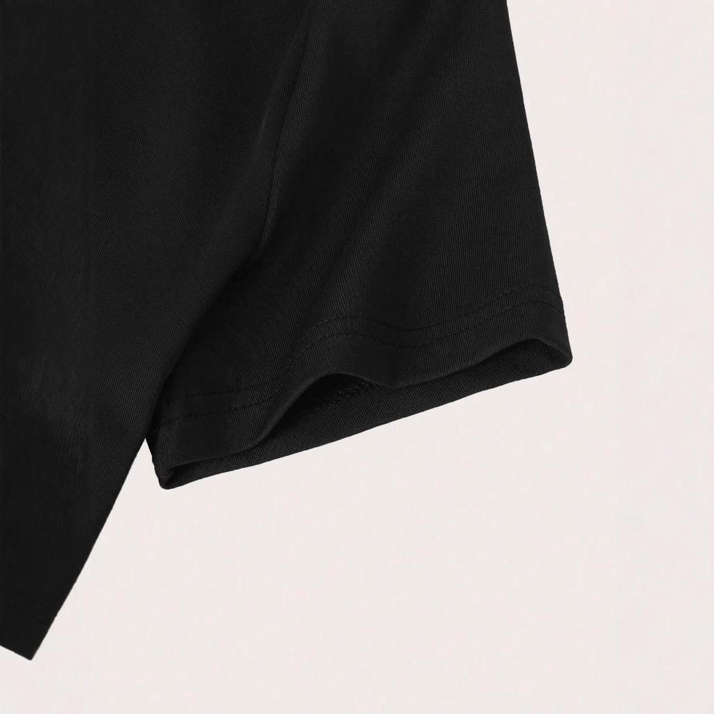 European & American Style Butterfly Print Black Cropped T-shirt - Women's Slim Waist Round Neck Top