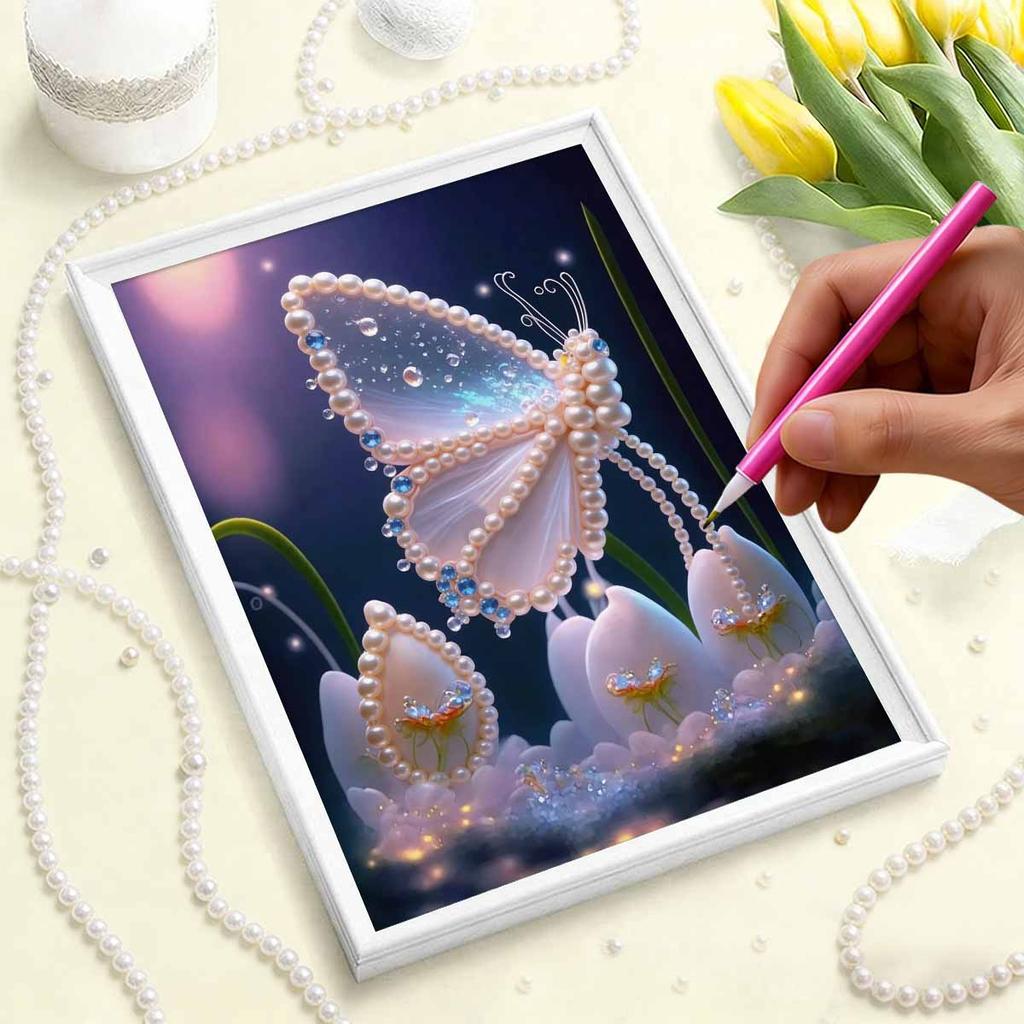 DIY Butterfly Pearl Art Painting for Home Wall Decor Pearl Gem Paintings Picture Arts Craft  for Adults/Beginners Gift Idea Home Decor Without Frame