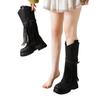 Europäischer und amerikanischer Retro-Wind Fransenstiefel 2025 Herbst und Winter neu Nieten Gürtelschnalle Außenhandel hohe Stiefel Übergröße Ritterstiefel Damen
