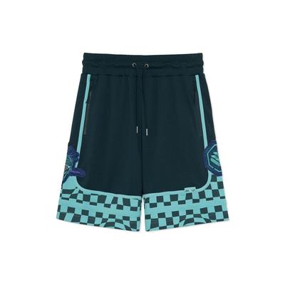 Sports Basketball Series Colorblock Checkered Casual Shorts Men Bottoms Dark-Green AAPR589-2