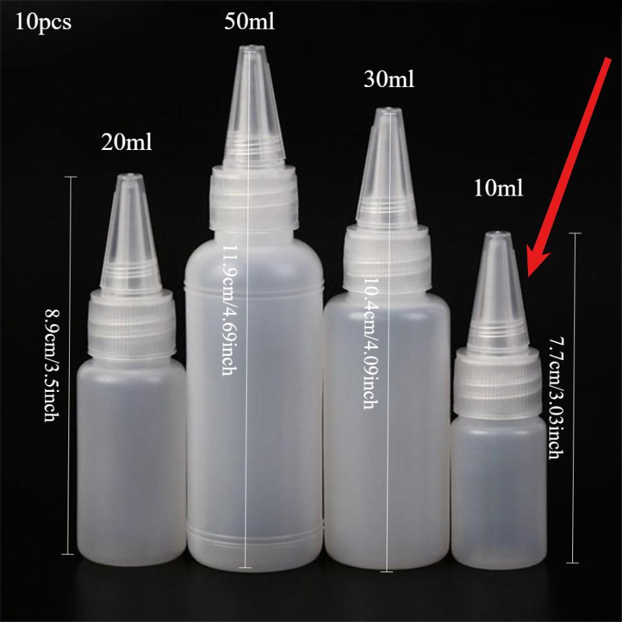 10pcsEmpty PE Plastic Glue Bottles With Screw-On Lids Squeeze Liquid Ink Oil Dropper Bottles 10ML/20ML30ML/50ML Wholesale