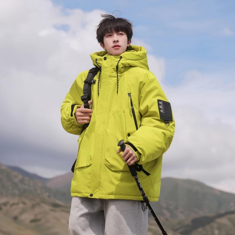 

Winter new men s and women s hooded white duck down jacket pocket tooling outdoor thickened windproof jacket 3XL