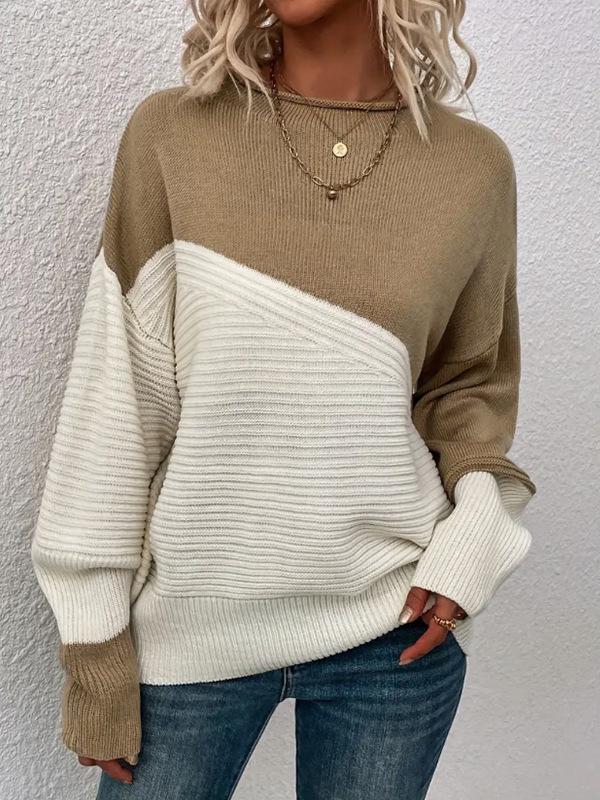 Women's Casual Color Block Long Sleeve Knit Sweater