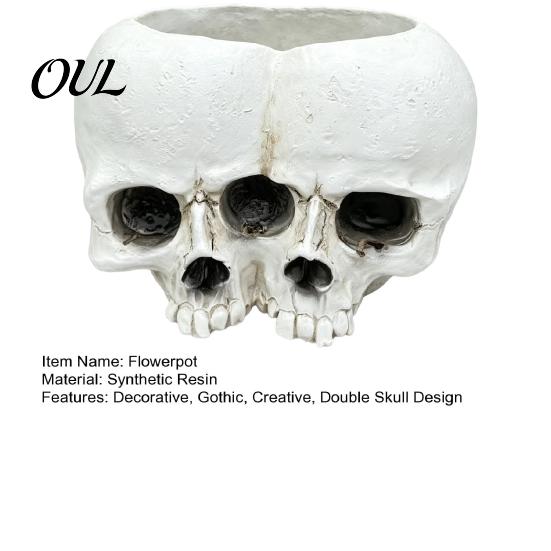 Retro Distressed Skull Decor Double Flowerpot for Succulents Green Plants, Realistic Resin Planter, Gothic Home Plant Pot Halloween Party &