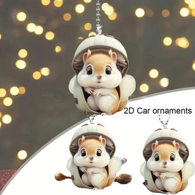 NEW High-looking Acrylic Flat Squirrel Pendant Car Backpack Hanging Interior Rearview Pendant Crystal Decoration Ornament T7I3